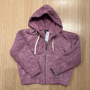 BDG Brand New Quilted LT. Purple Smiley Zip Up Hoodie